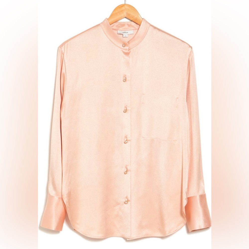 Vince Relaxed band collar button up shirt-long sleeves-large color peach Opal